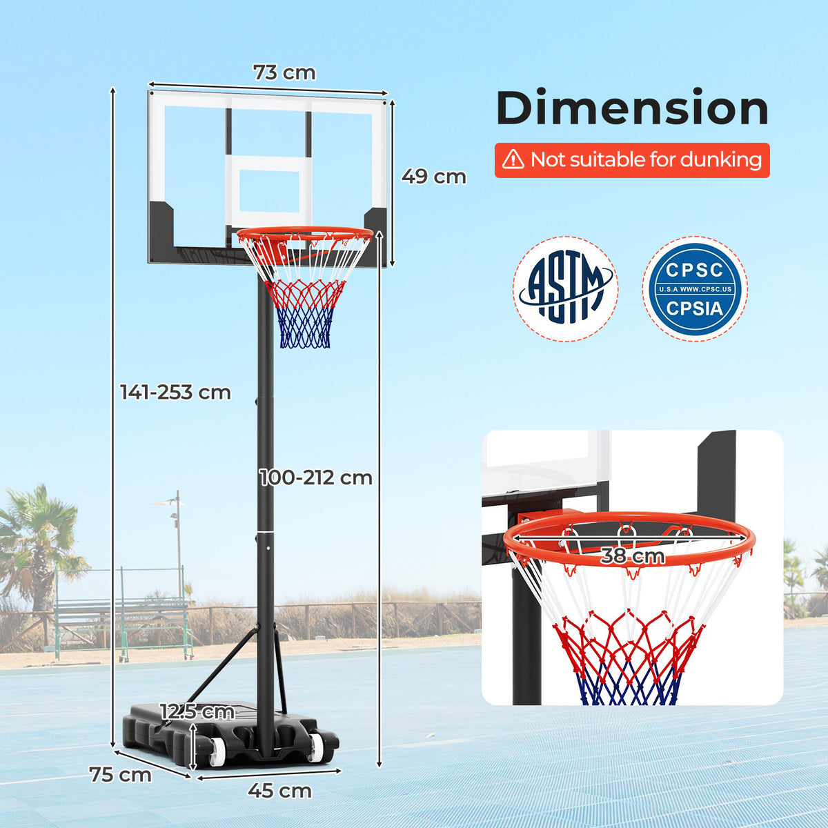 Kids Basketball Hoop Outdoor 1.4-2.6m