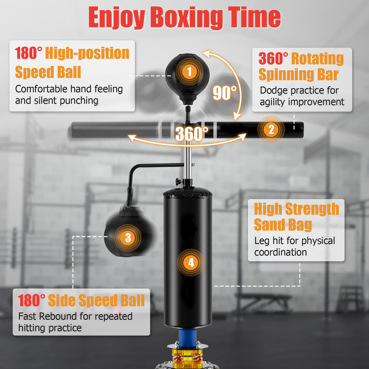 Boxing Speed Trainwe Boxing Speed Trainer, Freestanding 360°Spinning Bar w/ Dual Boxing Spe ...