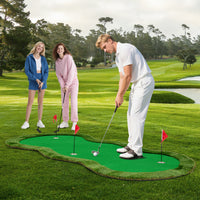 Golf Putting Green, 300 x 150 cm Golf Practice Mat with 3 Holes, Cups & Flags