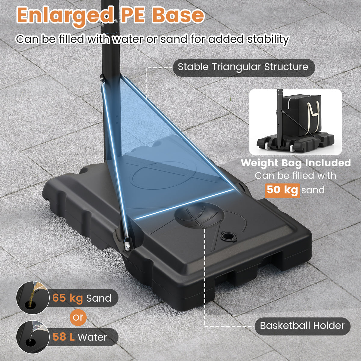 Basketball Hoop Stand 8-10FT/2.45-3.05m（Floor to Ring）Height Adjustable Basketball Hoop System w/ 44" Backboard