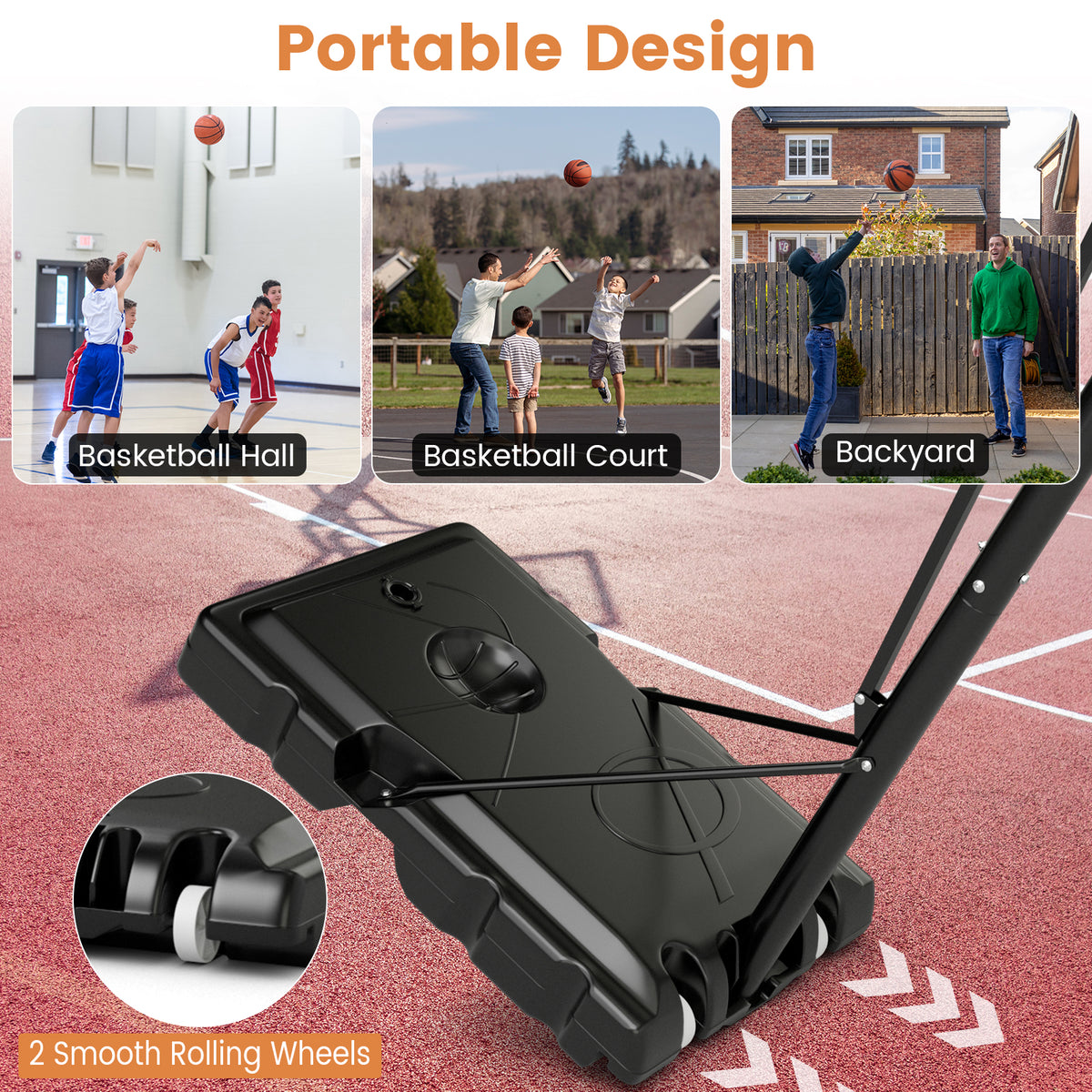 Basketball Hoop Stand 8-10FT/2.45-3.05m（Floor to Ring）Height Adjustable Basketball Hoop System w/ 44" Backboard
