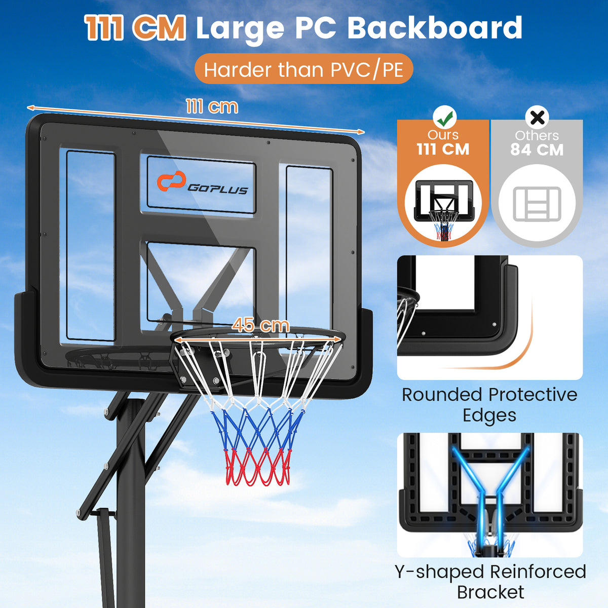 Basketball Hoop Stand 8-10FT/2.45-3.05m（Floor to Ring）Height Adjustable Basketball Hoop System w/ 44" Backboard