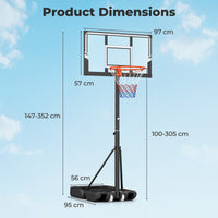 Portable Basketball Hoop Outdoor, 1m-3.05 m Height Adjustable Basketball Goal System
