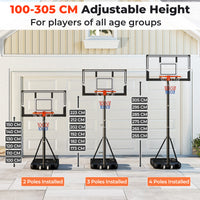 Portable Basketball Hoop Outdoor, 1m-3.05 m Height Adjustable Basketball Goal System