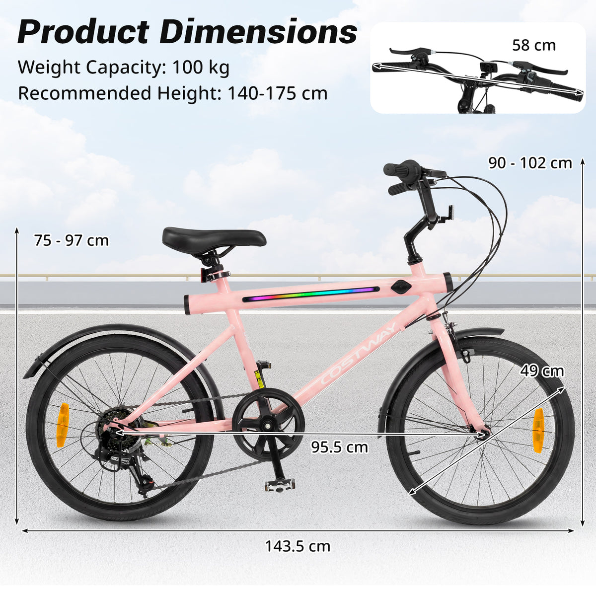 Lighted Cycling Bike with Adjustable Handlebar and Seat