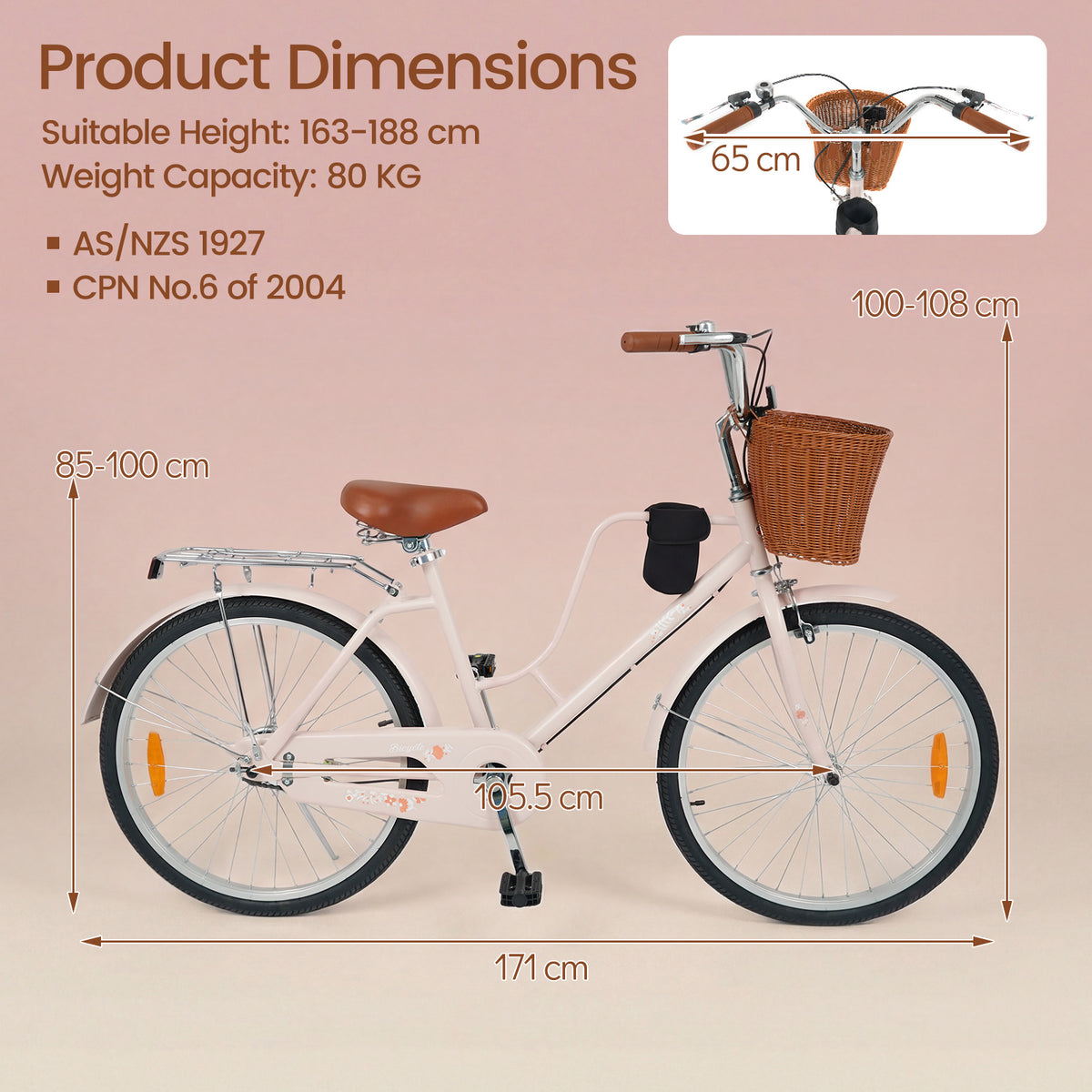 24/26-Inch Commuter Bike with Adjustable Seat and Convenient Cup Holder for City