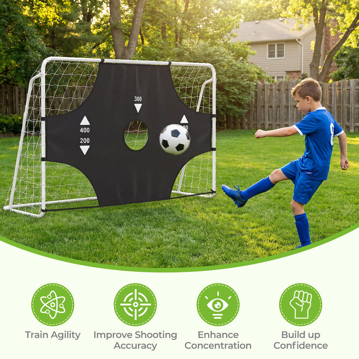 Soccer Goal Set 2-in-1 Football Net with Removable Target Cloth