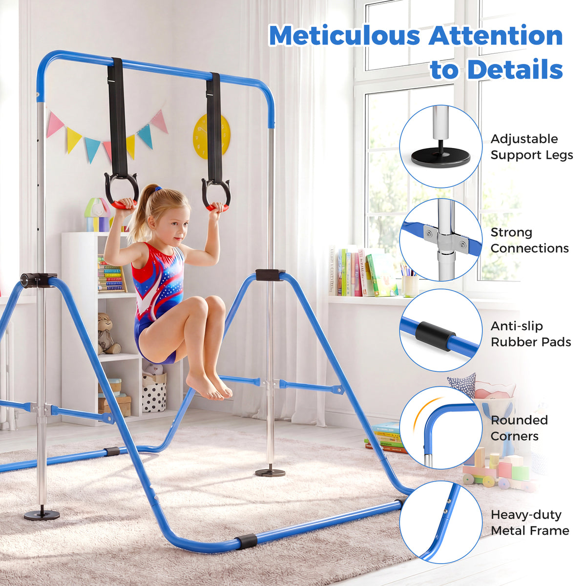 Expandable Gymnastic Bar for Kids, 4-Level Height Adjustable Gymnastic Horizontal Bar