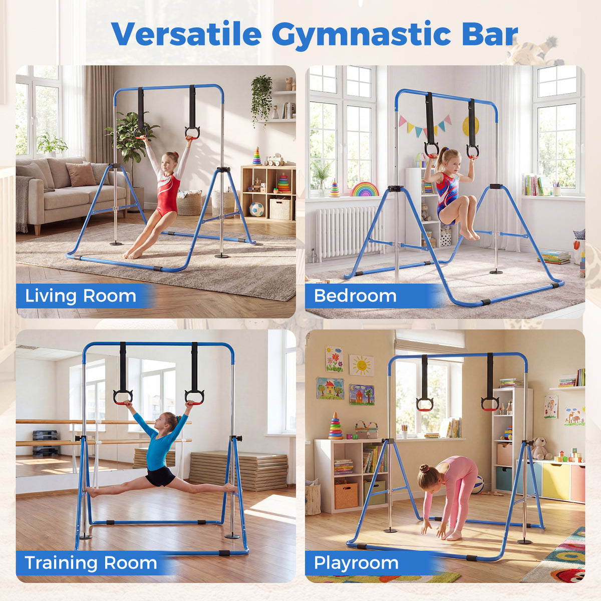 Expandable Gymnastic Bar for Kids, 4-Level Height Adjustable Gymnastic Horizontal Bar