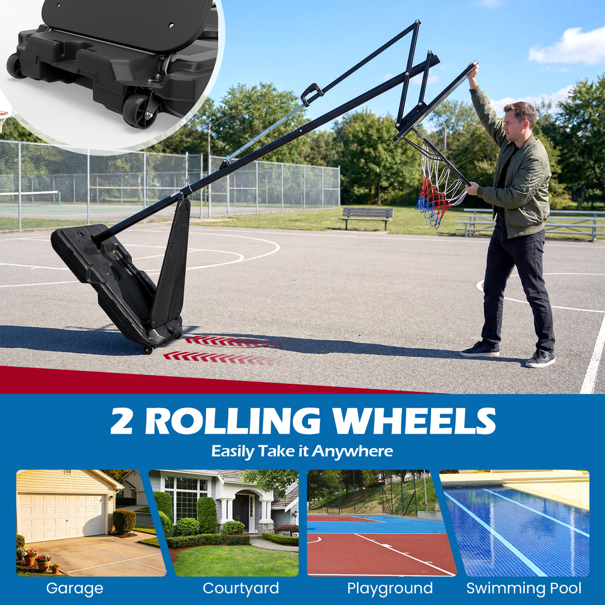 Portable Basketball Hoop Outdoor 150-305 cm 10 Levels Adjustable Basketball Goal System