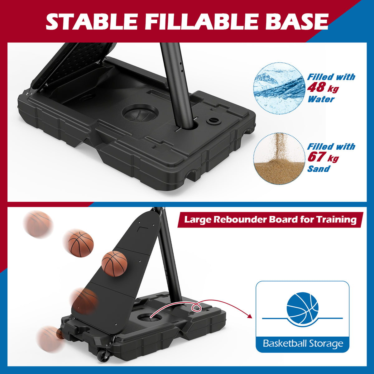 Portable Basketball Hoop Outdoor 150-305 cm 10 Levels Adjustable Basketball Goal System