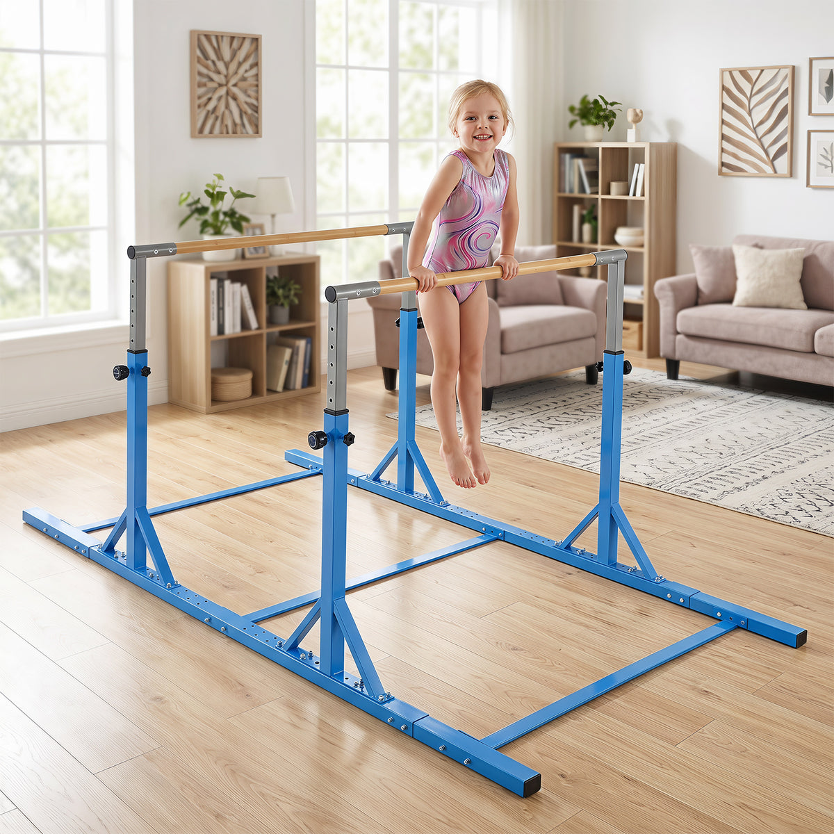 Double Horizontal Bars for Kids, 8 FT Junior Gymnastic Parallel Bars with 13-Level 33”-57” Adjustable Heights