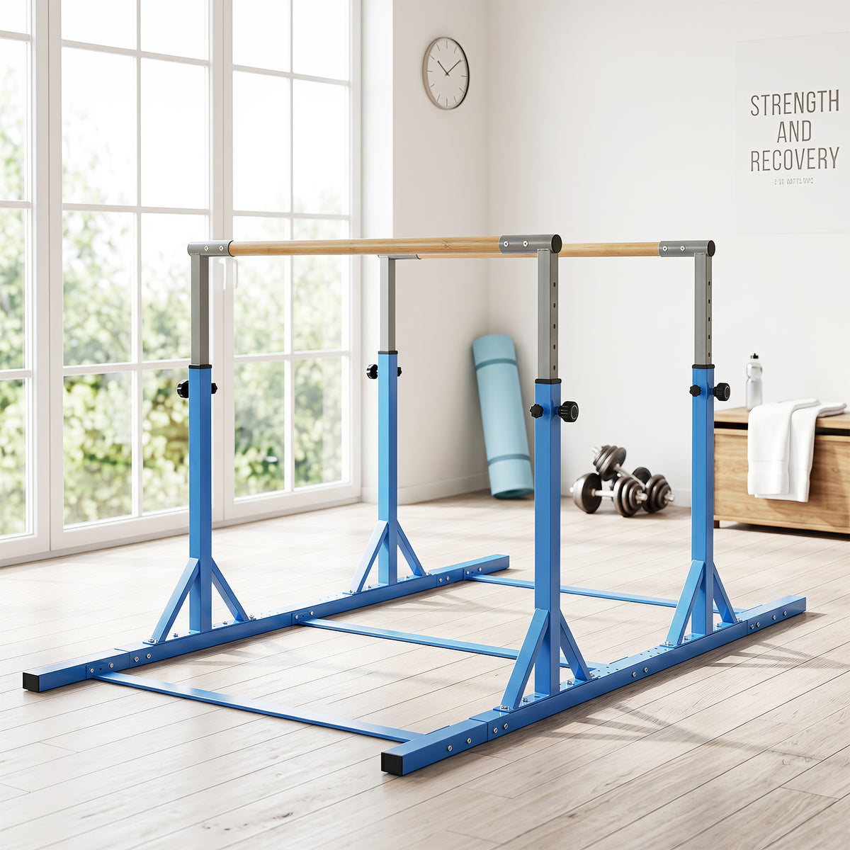 Double Horizontal Bars for Kids, 8 FT Junior Gymnastic Parallel Bars with 13-Level 33”-57” Adjustable Heights