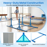 Double Horizontal Bars for Kids, 8 FT Junior Gymnastic Parallel Bars with 13-Level 33”-57” Adjustable Heights