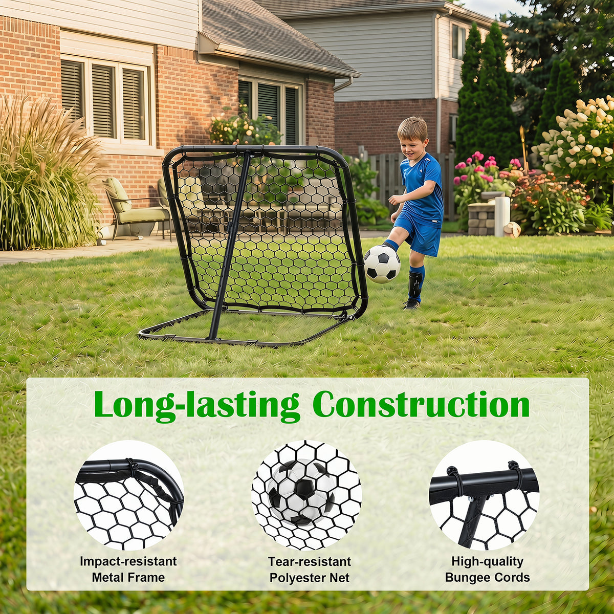 Football Rebounder with 7 Adjustable Angles and 4 Ground Stakes
