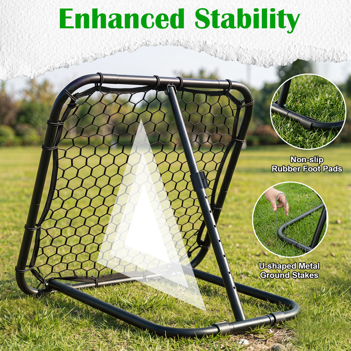 Football Rebounder with 7 Adjustable Angles and 4 Ground Stakes