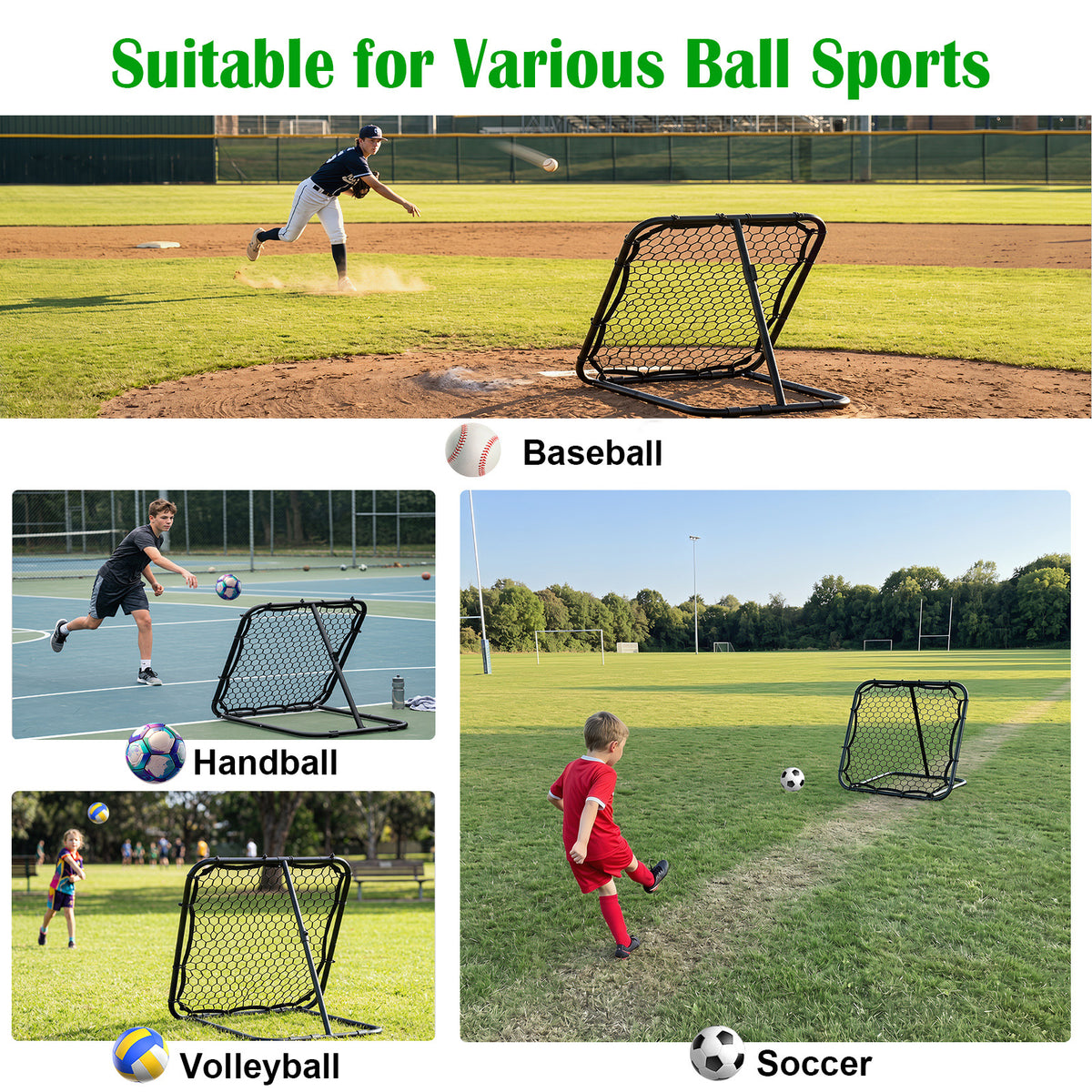 Football Rebounder with 7 Adjustable Angles and 4 Ground Stakes