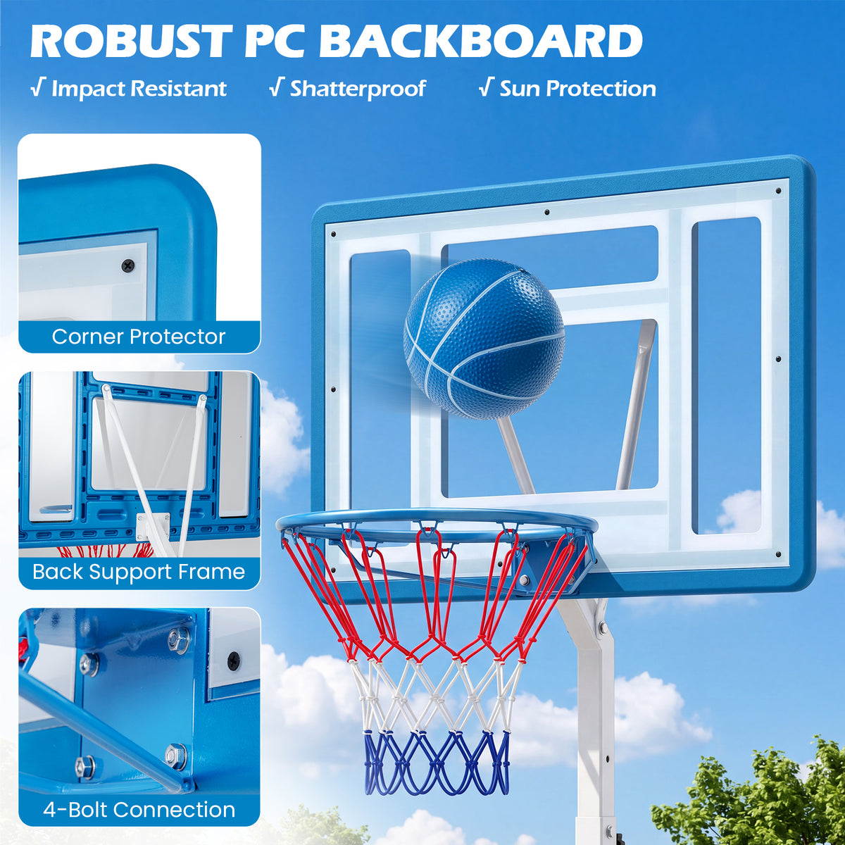 Pool Basketball Hoop with 82cm Shatterproof Backboard