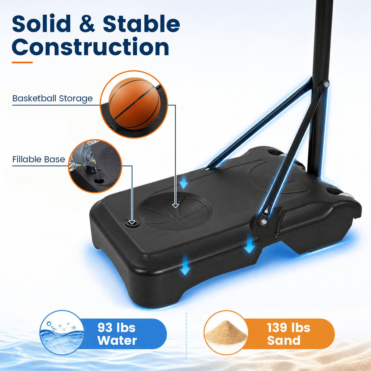 Basketball Hoop Outdoor 2.15-2.6M Height Adjustable