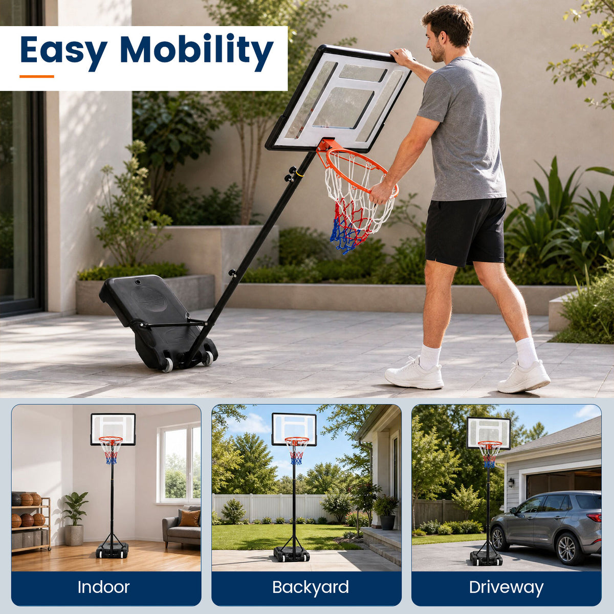 Basketball Hoop Outdoor 2.15-2.6M Height Adjustable