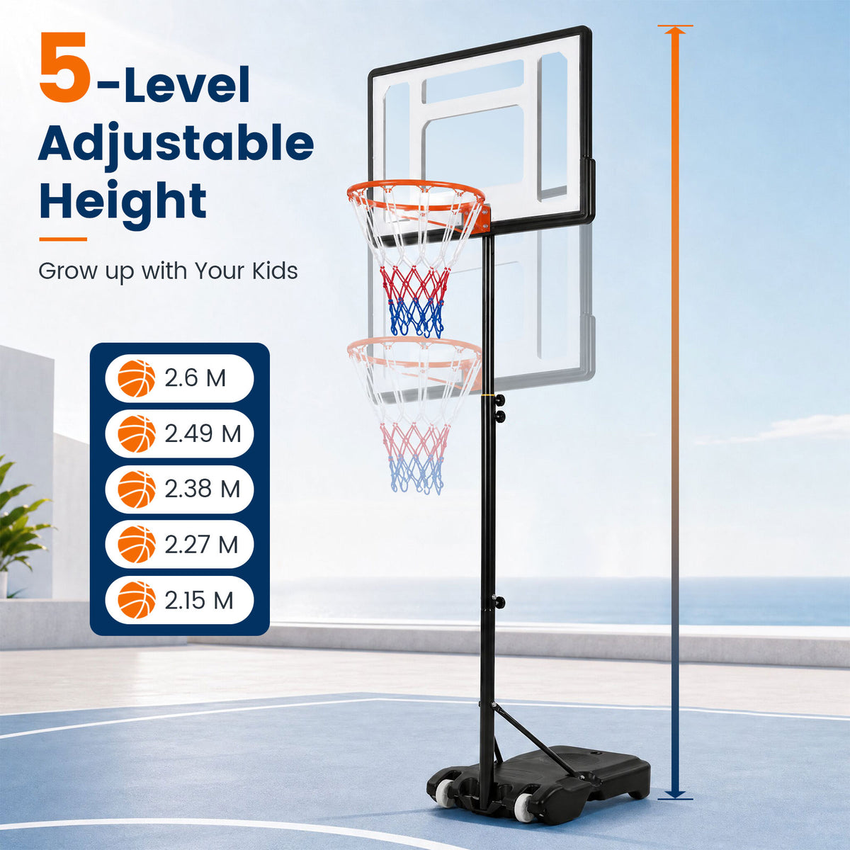 Basketball Hoop Outdoor 2.15-2.6M Height Adjustable