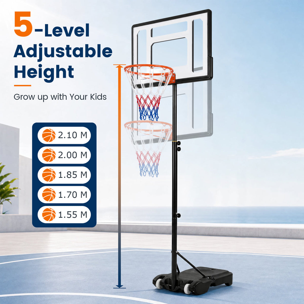 Basketball Hoop Outdoor 1.55-2.1M Height Adjustable