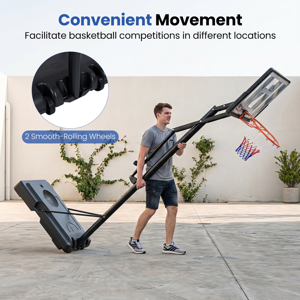 170-305 cm Outdoor Portable Basketball Hoop with Sandbag and 2 Nets