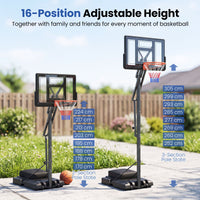 170-305 cm Outdoor Portable Basketball Hoop with Sandbag and 2 Nets