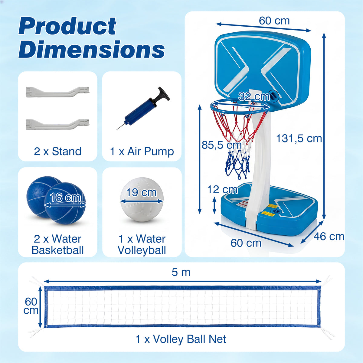 2-in-1 Pool Basketball Hoop & Pool Volleyball Net, Swimming Pool Toys