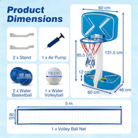 2-in-1 Pool Basketball Hoop & Pool Volleyball Net, Swimming Pool Toys