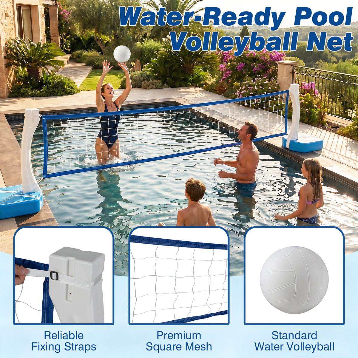 2-in-1 Pool Basketball Hoop & Pool Volleyball Net, Swimming Pool Toys
