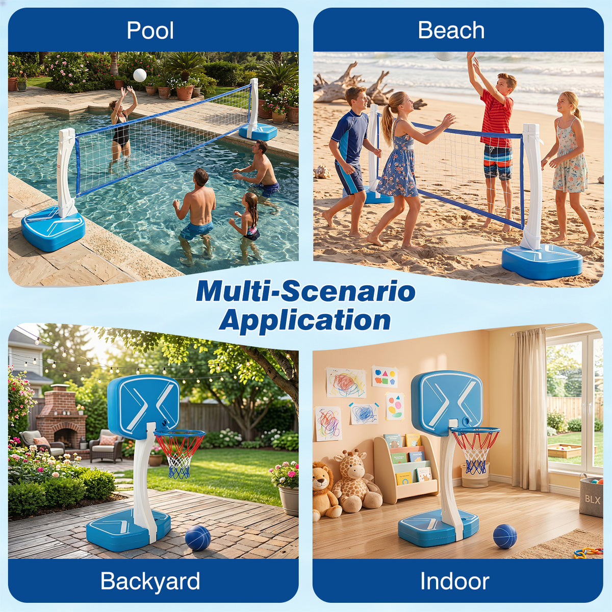 2-in-1 Pool Basketball Hoop & Pool Volleyball Net, Swimming Pool Toys