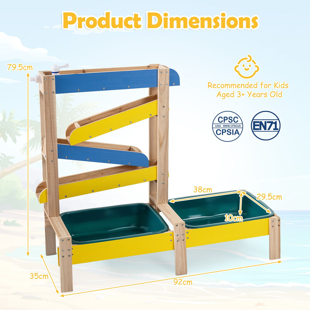 Sand and Water Table for Toddlers with 2 Basins Plant Pots and Sailboat