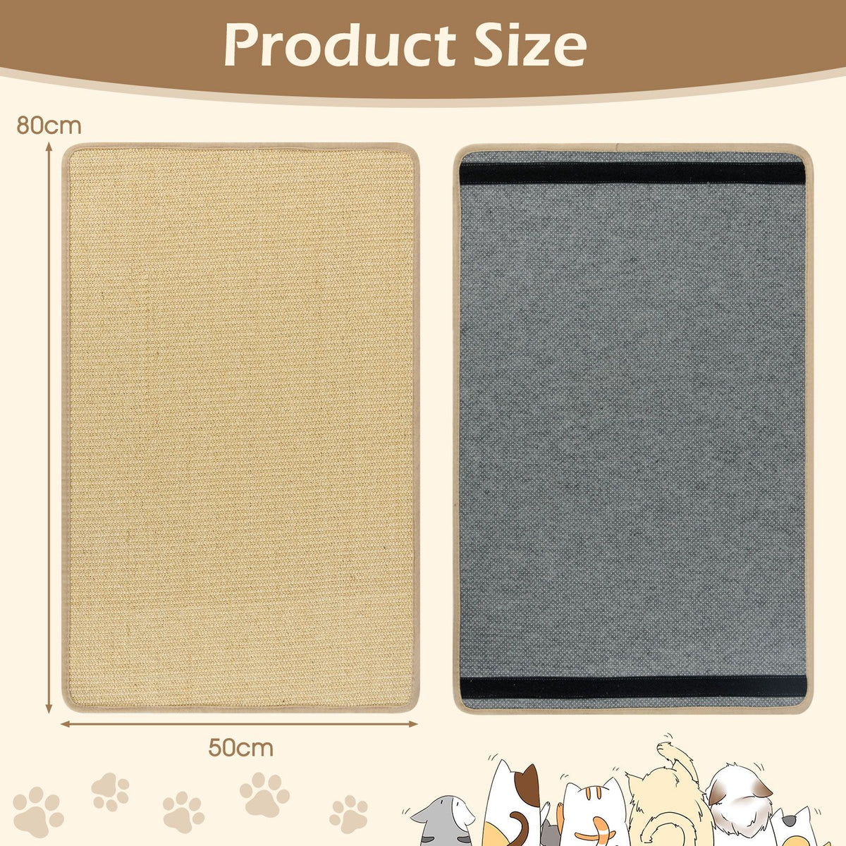 2-Piece Cat Scratcher Mat Set with Adhesive Hook Loop Tapes
