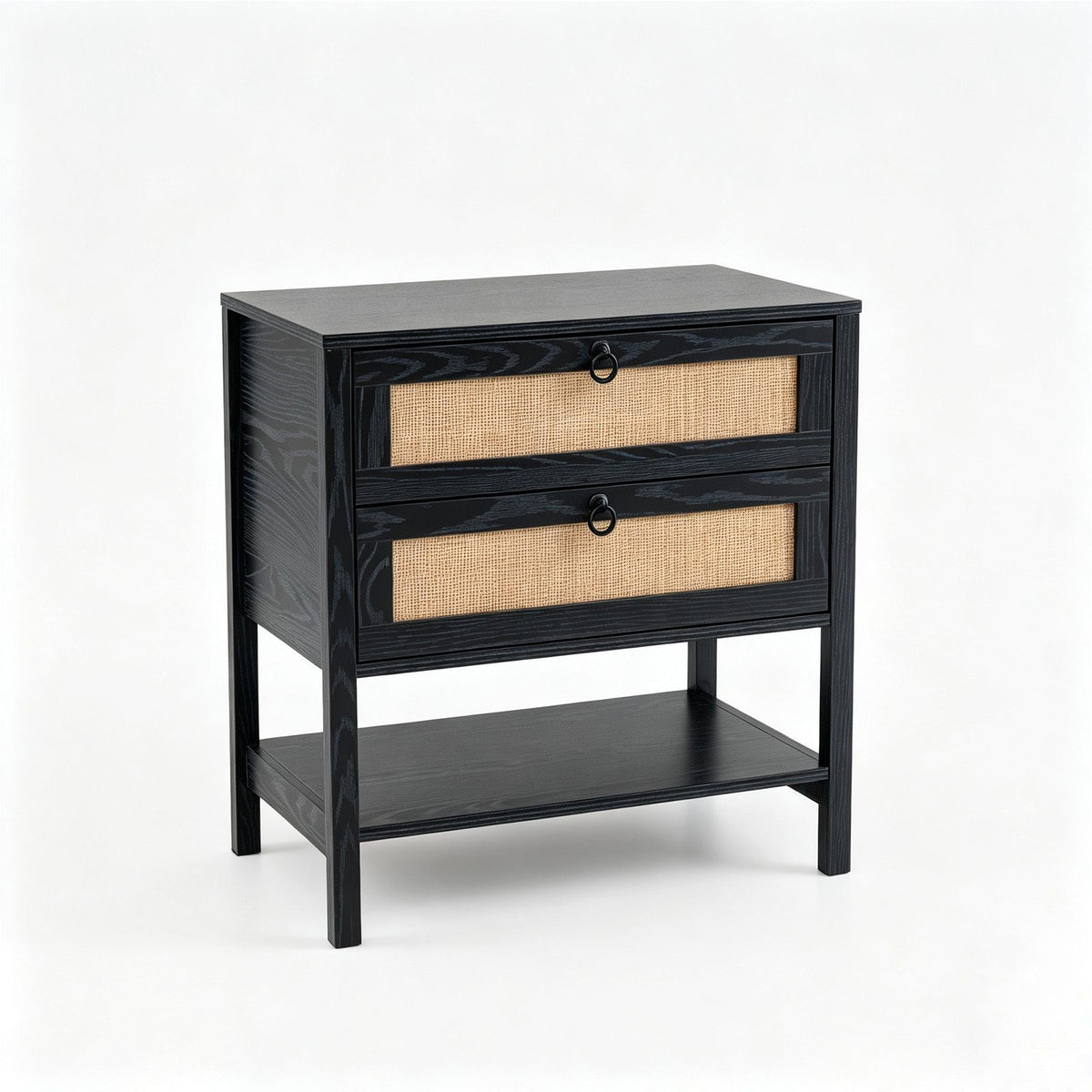 Set of 2 68 cm Rattan Nightstand with Open Storage Shelf for Living Room Bedroom
