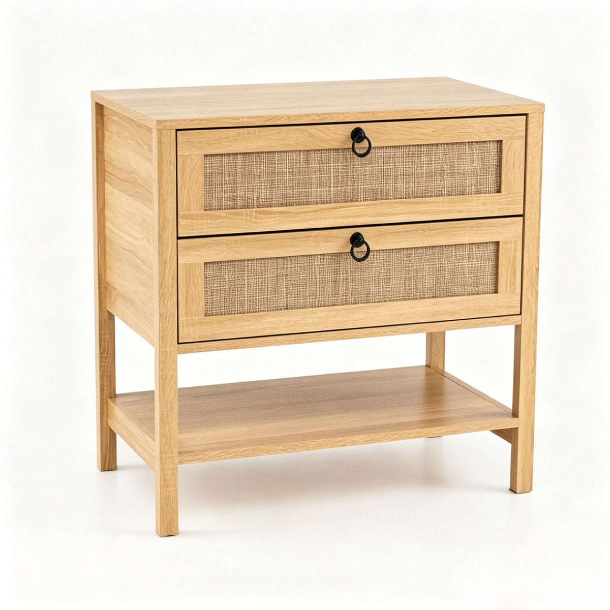 Set of 2 68 cm Rattan Nightstand with Open Storage Shelf for Living Room Bedroom