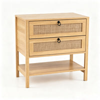 Set of 2 68 cm Rattan Nightstand with Open Storage Shelf for Living Room Bedroom
