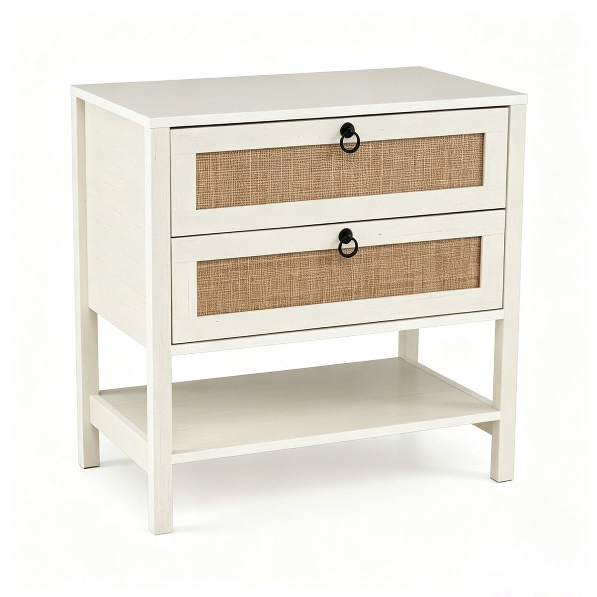 Set of 2 68 cm Rattan Nightstand with Open Storage Shelf for Living Room Bedroom
