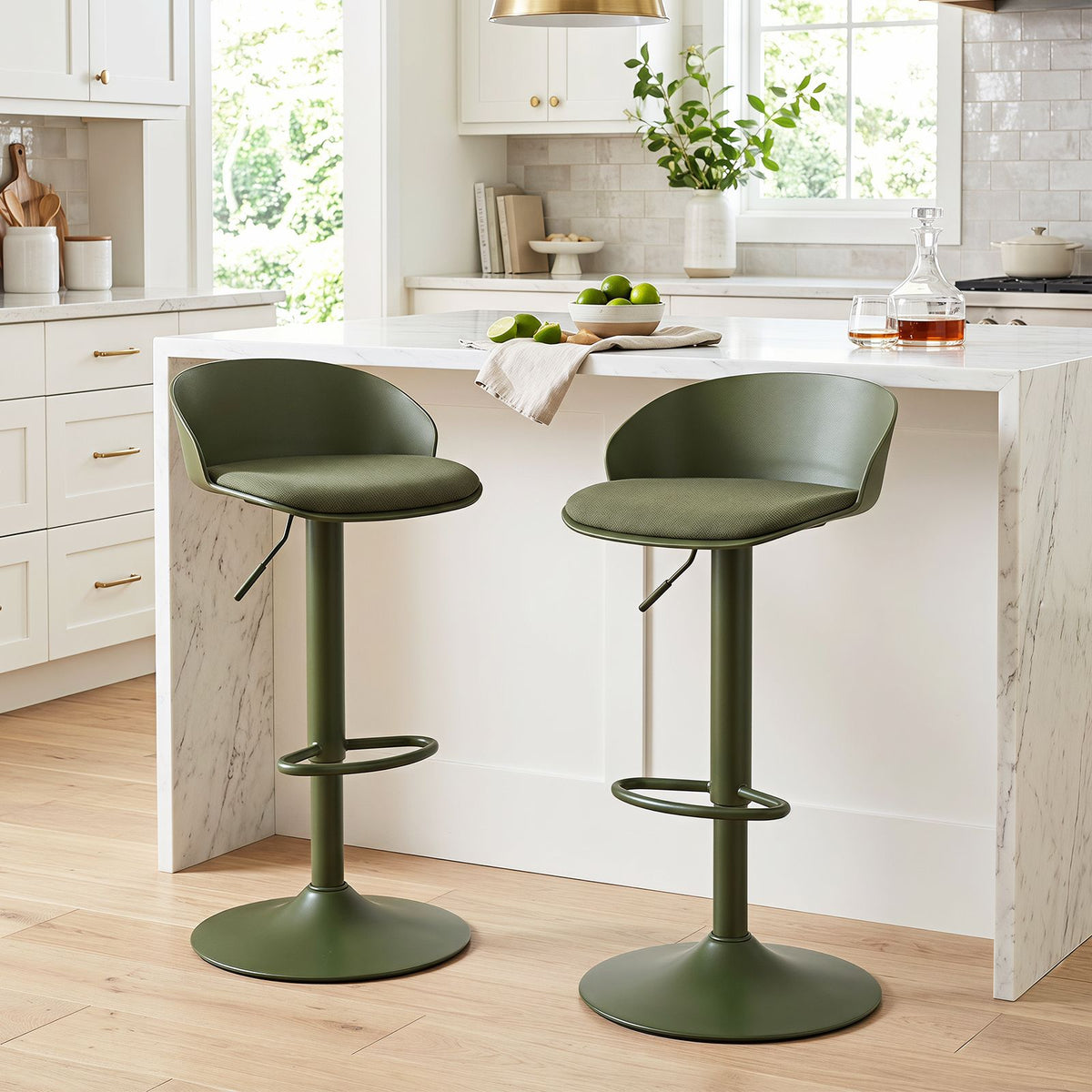 Set of 2 Adjustable Swivel Bar Stools with Back and Footrest