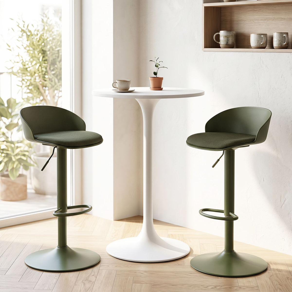 Set of 2 Adjustable Swivel Bar Stools with Back and Footrest