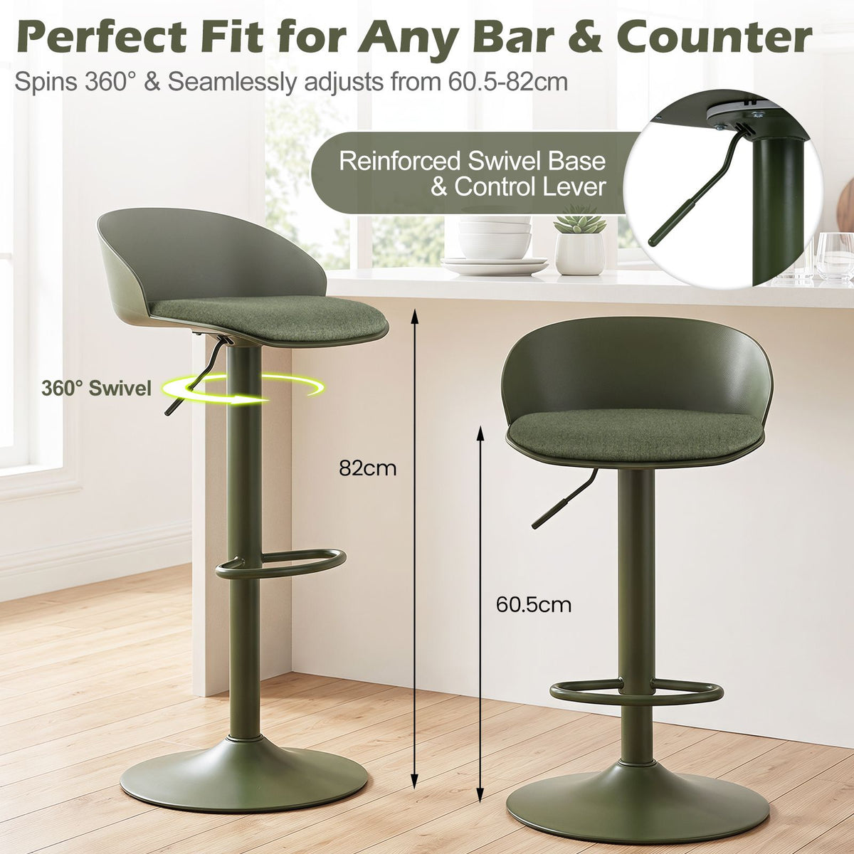 Set of 2 Adjustable Swivel Bar Stools with Back and Footrest