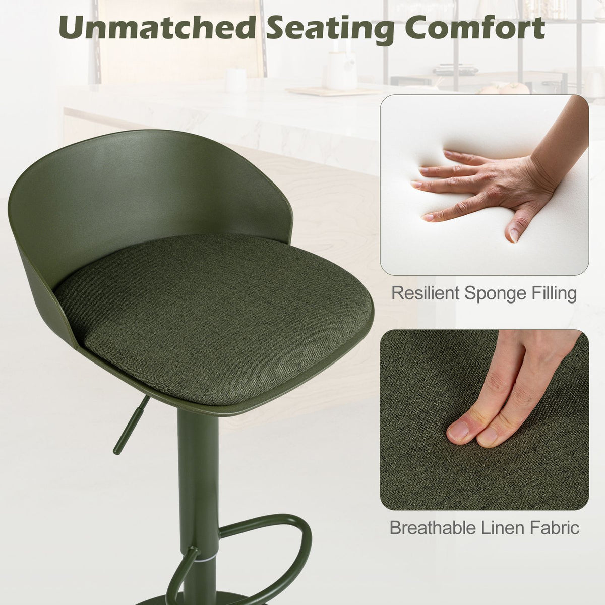 Set of 2 Adjustable Swivel Bar Stools with Back and Footrest