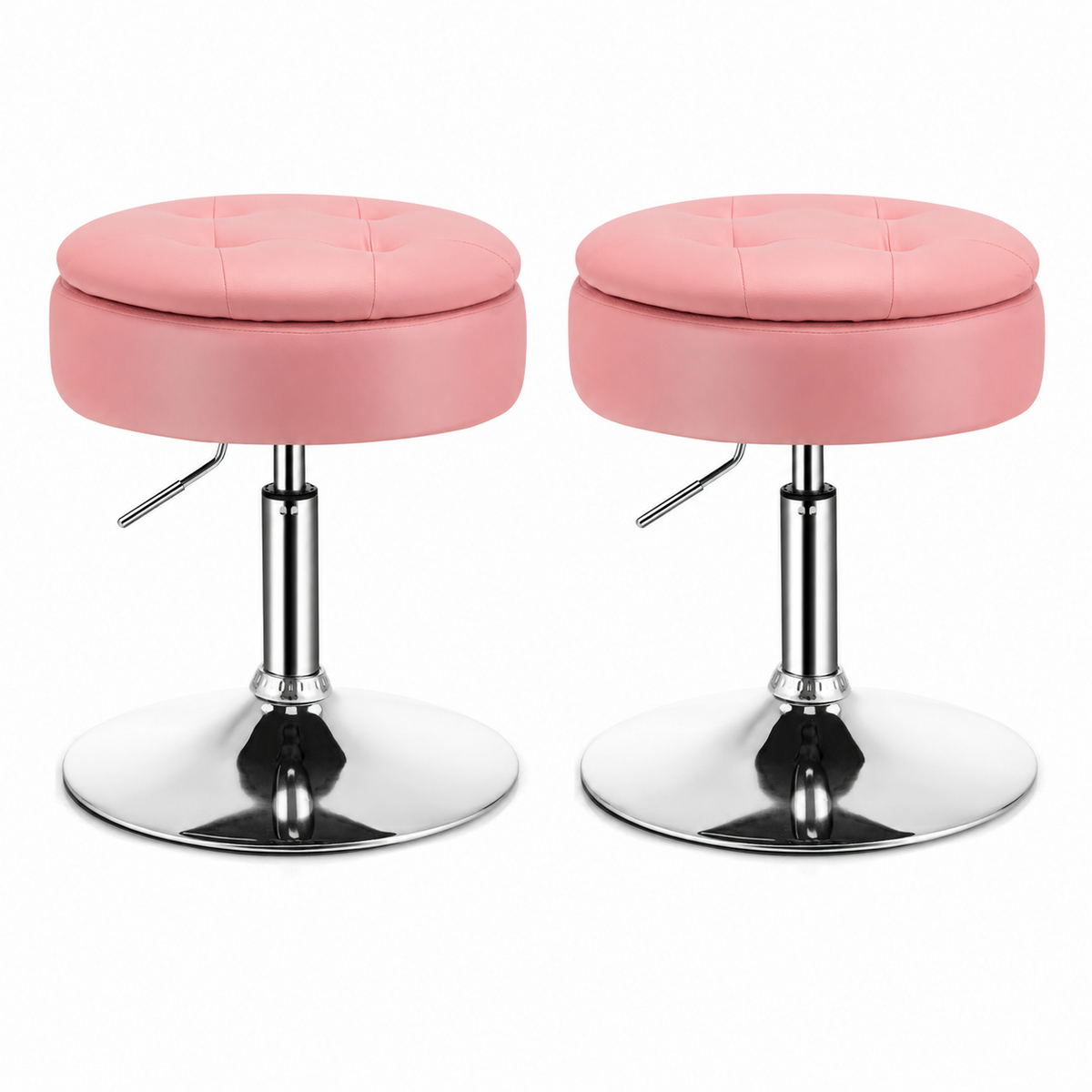 Giantex Vanity Stool with Storage, 360° Swivel PU Leather Vanity Chair, 50-66cm Height Adjustable Makeup Stool