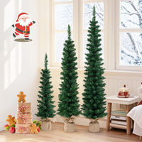 Set of 3 Pre-lit Artificial Christmas Trees 90/120/150cm Potted Pencil Xmas Trees with 415 Branch Tips