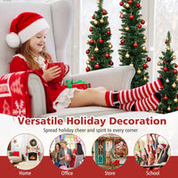 Set of 3 Pre-lit Artificial Christmas Trees 90/120/150cm Potted Pencil Xmas Trees with 415 Branch Tips