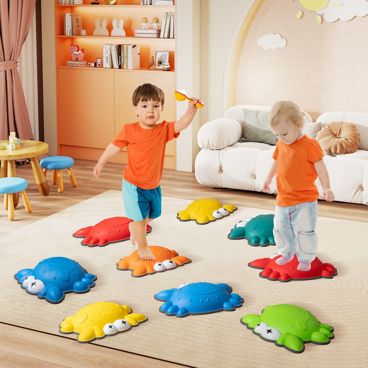 Set of 9 Crab-Themed Balance Stones with Anti-Slip Rubber Ring