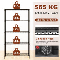 4/5-Tier Wire Shelving Unit with 4 Hooks and 452/565 kg Load Capacity