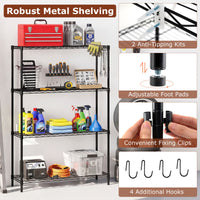 4/5-Tier Wire Shelving Unit with 4 Hooks and 452/565 kg Load Capacity