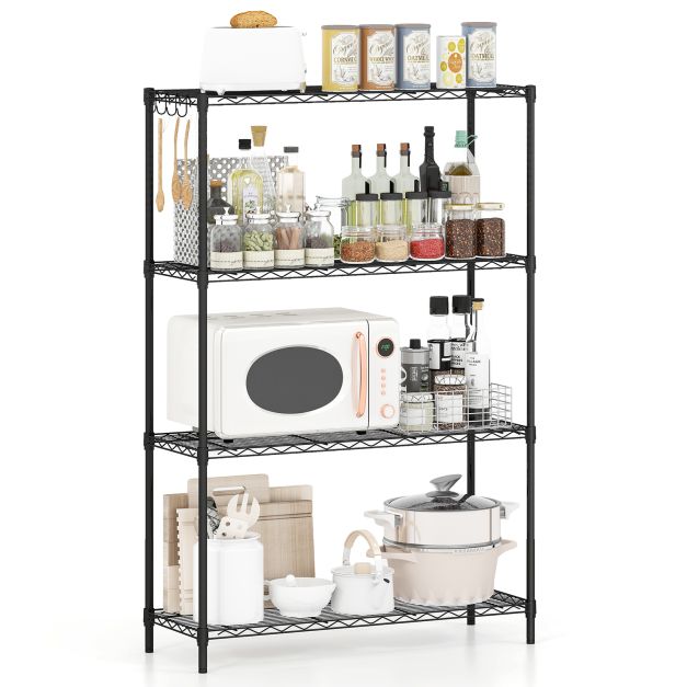 4/5-Tier Wire Shelving Unit with 4 Hooks and 452/565 kg Load Capacity