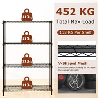 4/5-Tier Wire Shelving Unit with 4 Hooks and 452/565 kg Load Capacity
